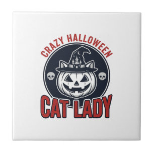 Verrückte Halloween-Katzenlady-Vintage-Hexenkatze- Fliese
