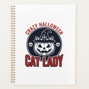 Verrückte Halloween-Katzenlady-Vintage-Hexenkatze- Planer