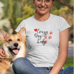 Verrückte-Hunde-Dame-Herz-Pfoten-Abdrücke T-Shirt