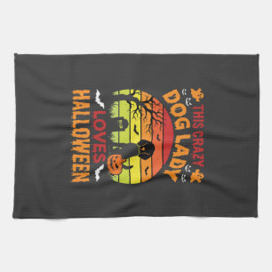 Verrückte Hundefrau liebt Halloween Vintage-Design Geschirrtuch