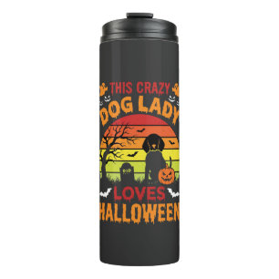 Verrückte Hundefrau liebt Halloween Vintage-Design Thermosbecher