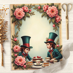 Verrückte-Hutmacher-Tee-Party-Rosen-Schreibpapier
