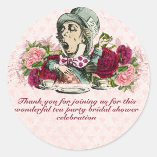 Verrückte Hutmacherin Alice Antike Teeparty-Brautp Runder Aufkleber