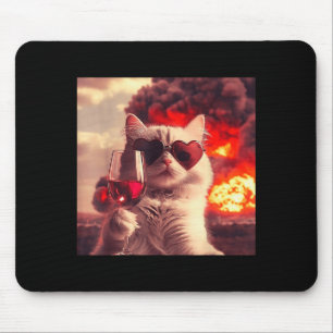 Verrückte Katze hält Wein Selfi mit Feuer Lustige  Mousepad