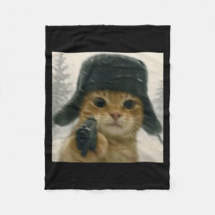 Verrückte Katze mit Ushanka-Mütze Russisches Meme- Fleecedecke