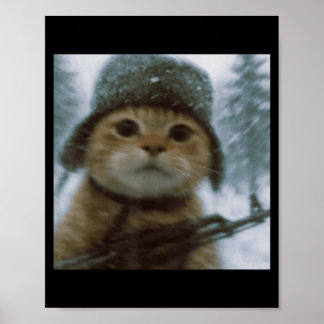 Verrückte Katze Schnee Kätzchen Soldat Selfie Mit Poster