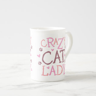 Verrückte Katzen-Dame Bone China Mug Porzellantasse