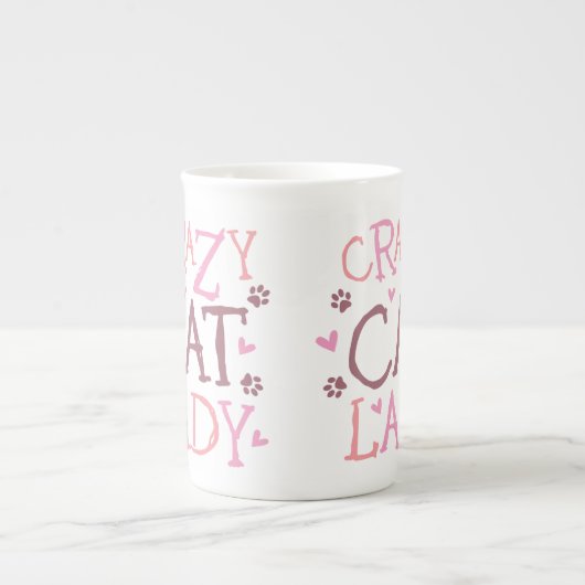 Verrückte Katzen-Dame Bone China Mug Porzellantasse (Vorderseite)