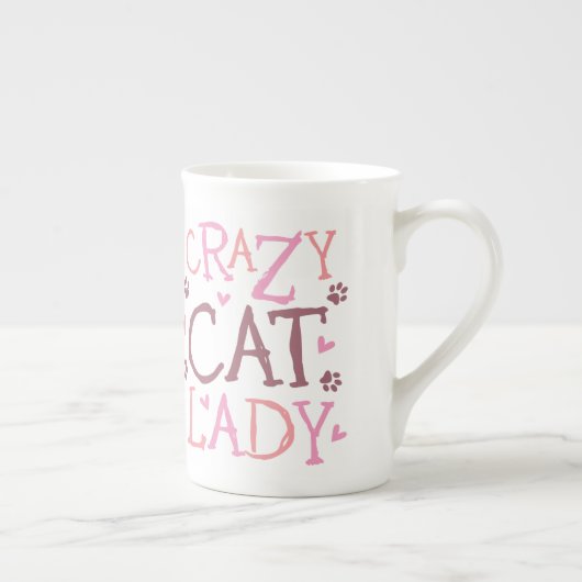 Verrückte Katzen-Dame Bone China Mug Porzellantasse (Rechts)