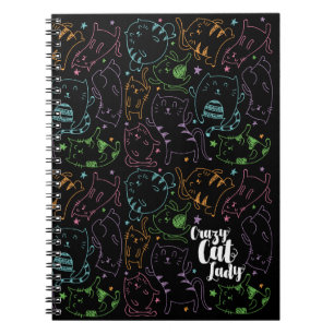 Verrückte Katzen-Dame Colorful Cartoon Pattern Notizblock