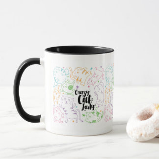 Verrückte Katzen-Dame Colorful Cartoon Pattern Tasse