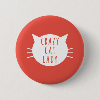 Verrückte Katzen-Dame Funny Button Red