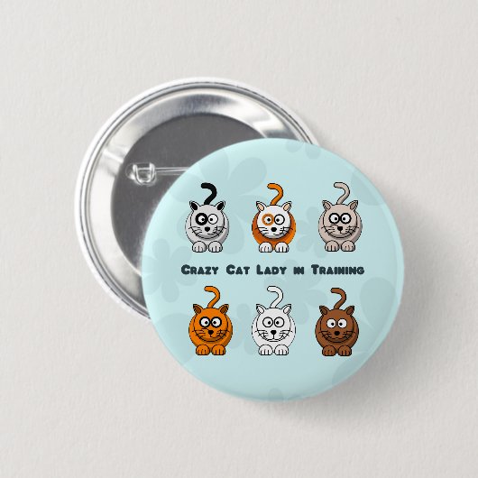 Verrückte Katzen-Dame In Training Pin Button (Vorne & Hinten)