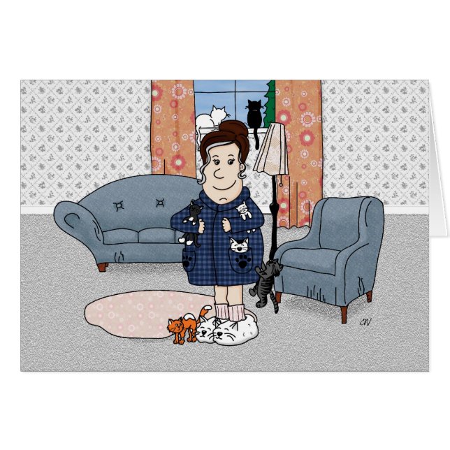 "Verrückte Katzen-Dame" Karte (Vorderseite (Horizontal))