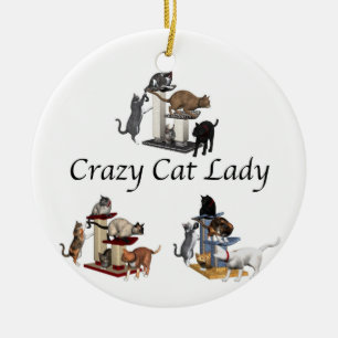 Verrückte Katzen-Dame Keramikornament