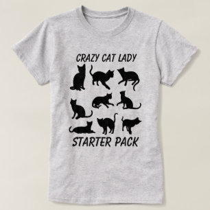 "Verrückte Katzen-Dame Starter Pack" mit drei T-Shirt