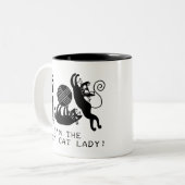 Verrückte Katzen-Dame Zweifarbige Tasse (Vorderseite Links)