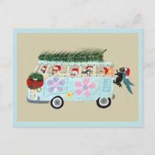 Verrückte Katzen in ihrem Weihnachts-Hippie-Van Postkarte