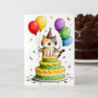 Verrückte Katzen-Partyhut-Torte-Ballons-Geburtstag