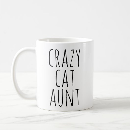 Verrückte Katzen-Tante Text Design Kaffeetasse (Links)