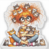 Verrückte Katzenlady  Aufkleber (Vorderseite)