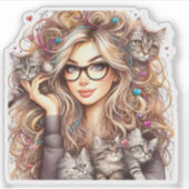 Verrückte Katzenlady  Aufkleber (Vorderseite)