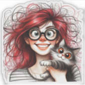 Verrückte Katzenlady  Aufkleber (Vorderseite)