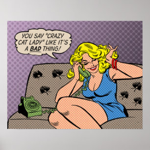 "Verrückte Katzenlady" Retro-Comic-Art-Plakat Poster