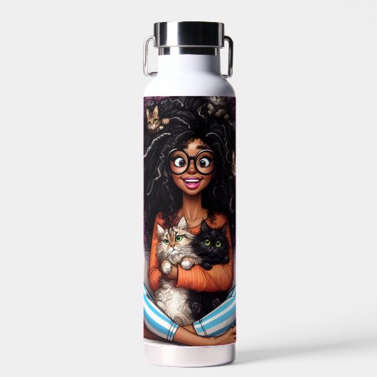 Verrückte Katzenlady  Trinkflasche (Vorne)