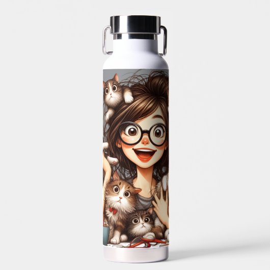 Verrückte Katzenlady  Trinkflasche (Vorne)