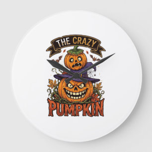 Verrückte Kürbis Halloween Hexenhut Fledermäuse Große Wanduhr