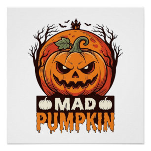 Verrückte Kürbis Halloween Vintage Gravur Design_1 Poster
