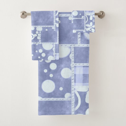 Verrückte Patchworkarbeit Blau kariertes Blumenmus Badhandtuch Set (Insitu)