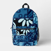 Verrückte Patchworkdecke Blau Floral Gingham-Muste Bedruckter Rucksack (Vorderseite)