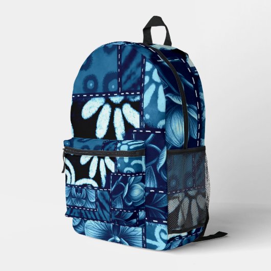 Verrückte Patchworkdecke Blau Floral Gingham-Muste Bedruckter Rucksack (Rückseitige Ecke Rechts)