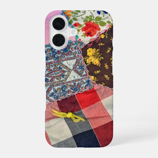 Verrückte Patchworkdecke mit Garnknoten iPhone 16 Hülle (Rückseite)