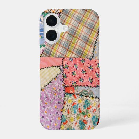 Verrückte Patchworkdecke mit Zickzackstich iPhone 16 Hülle (Rückseite)