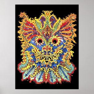 Verrückte psychedelische Katzen Augen Louis Wain Poster