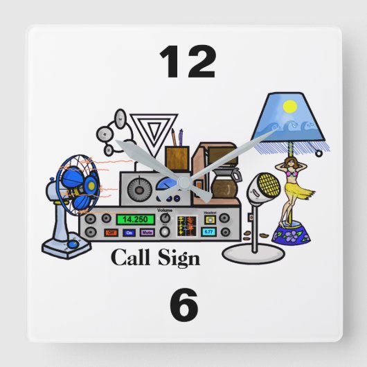 Verrückte Radioanlage-Wanduhr mit Rufzeichen Quadratische Wanduhr (Vorderseite)