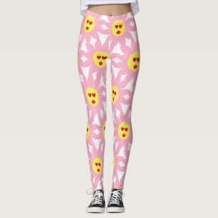 Verrückte rosa Blume mit roten Herz-Augen Leggings