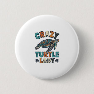 Verrückte Schildkröten-Dame Vintage Meeresschildkr Button