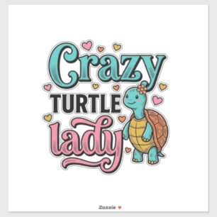 Verrückte Schildkröten-Dame Vintage-Stich-Design_1 Aufkleber