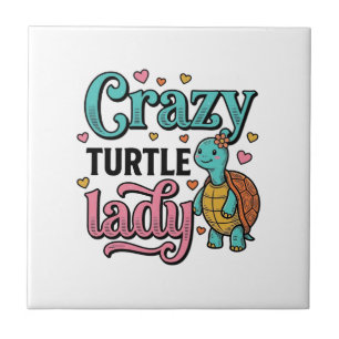 Verrückte Schildkröten-Dame Vintage-Stich-Design_1 Fliese