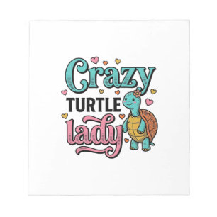 Verrückte Schildkröten-Dame Vintage-Stich-Design_1 Notizblock