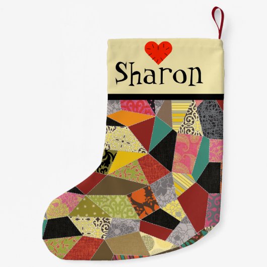 Verrückte Steppdecken-Patchwork-Monogramm Kleiner Weihnachtsstrumpf (Rückseite)