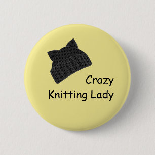 Verrückte strickende Dame Badge Button