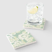 Verrückte weiße Blumenüberraschung mit Meergrün Steinuntersetzer (Seitenansicht)