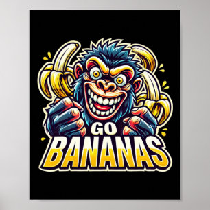 Verrückter Affe geht Bananen Aufkleber Poster