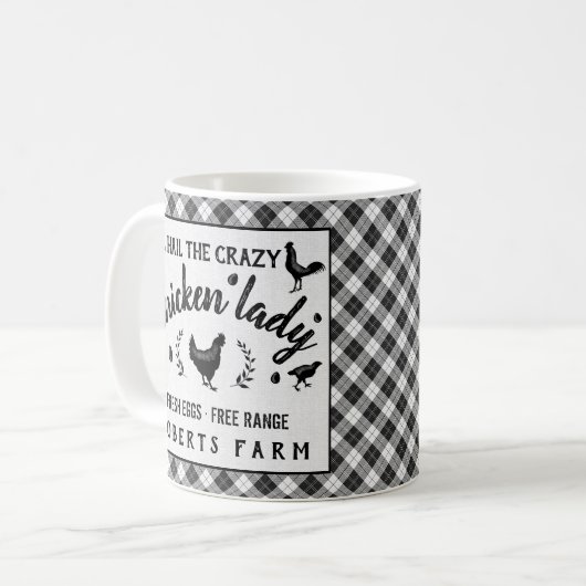 Verrückter Bauernhof Huhn-Damen-Hen Plaid Country Kaffeetasse (Vorderseite Links)