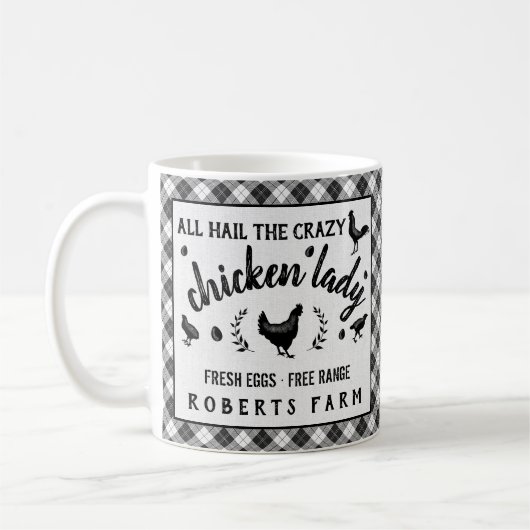Verrückter Bauernhof Huhn-Damen-Hen Plaid Country Kaffeetasse (Links)